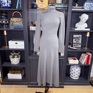 Ann Taylor Ribbed Turtleneck Sweater Dress – Gray Maxi – Size M
